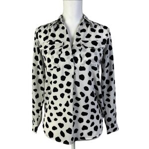 Ann Taylor Petite Blouse Mob Wife Animal Print Long Sleeve Button Up XXSP